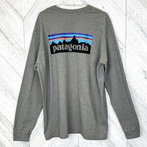 Patagonia Long Sleeve Graphic T-Shirt Mens Size Medium Crew Gray Regular Fit